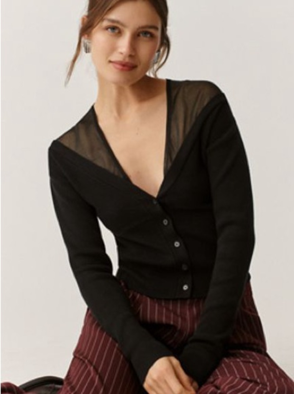 Anthropologie Maeve Sheer-Inset V-Neck Cardigan Sweater XS